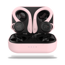 RunBuds Air pink with charging case, front angle