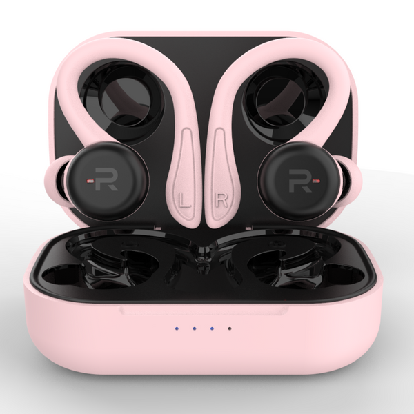 RunBuds Air Pink wireless earphones – secure-fit gym earphones with IPX6 sweat resistance